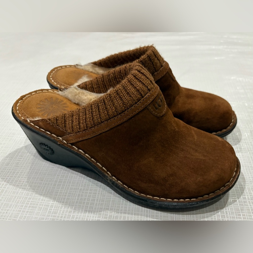 Ugg Australia Gael Sz 8 39 Brown Suede Shearling Mules Clogs slip on shoes